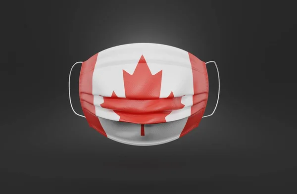 Medicinsk Mask Med Canada Flagga Grå Bakgrund Illustration — Stockfoto