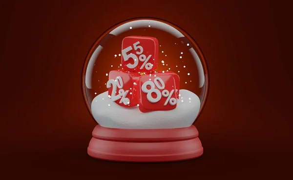 Procent Symboler Inuti Jul Glas Bollen Röd Bakgrund Illustration — Stockfoto