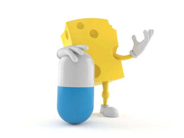 奶酪人物与药丸分离的白色背景 3D说明 — 图库照片