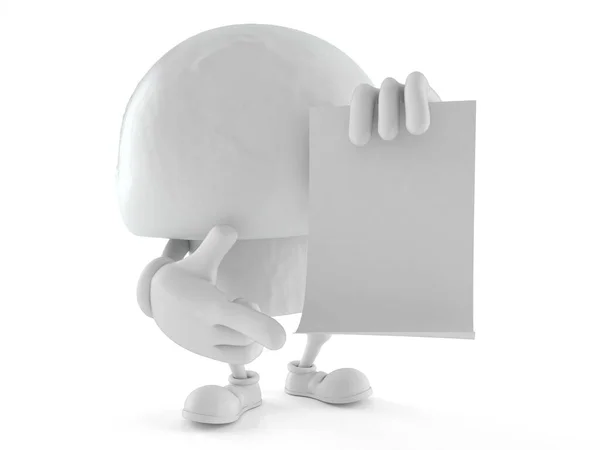 Champignon Charakter Mit Leerem Blatt Papier Isoliert Auf Weißem Hintergrund — Stockfoto