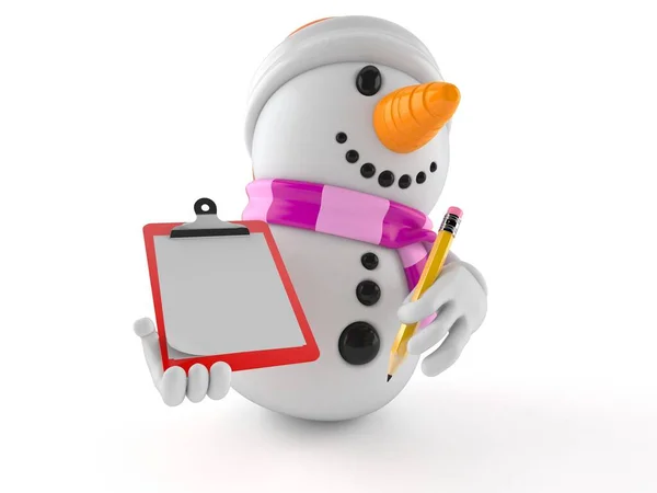 Schneemannfigur Mit Klemmbrett Und Bleistift Isoliert Auf Weißem Hintergrund Illustration — Stockfoto