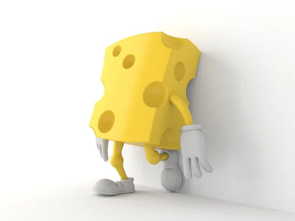 Cheese Character Leaning Wall White Background Illustration — Stock Photo, Image