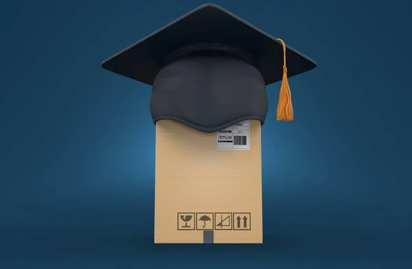 Package Mortarboard Blue Background Illustration — Stock Photo, Image