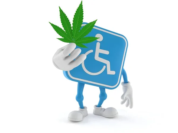 Handikapp Karaktär Hålla Cannabis Blad Isolerad Vit Bakgrund Illustration — Stockfoto