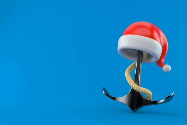Anker Mit Weihnachtsmütze Isoliert Auf Blauem Hintergrund Illustration — Stockfoto