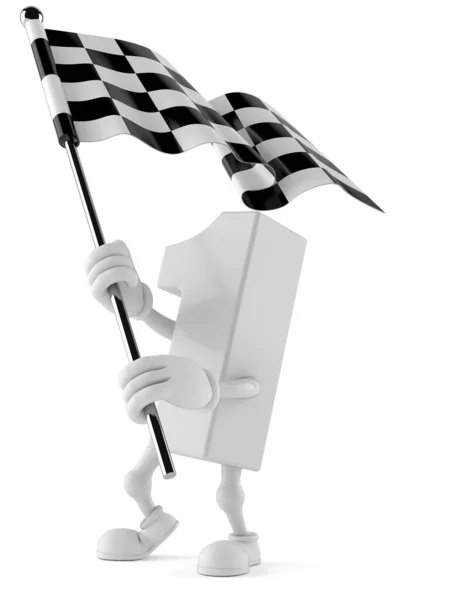 Персонаж Номер Один Махає Гоночним Прапором Ізольовано Білому Тлі Ілюстрація — стокове фото