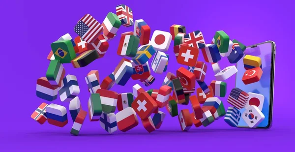 Flags Fly Smartphone Violet Background Illustration — Stock Photo, Image