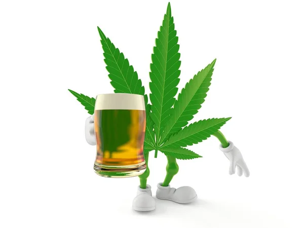 Personaje Cannabis Sosteniendo Vaso Cerveza Aislado Sobre Fondo Blanco Ilustración —  Fotos de Stock