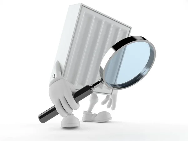 Personagem Radiador Olhando Através Lupa Isolada Fundo Branco Ilustração — Fotografia de Stock