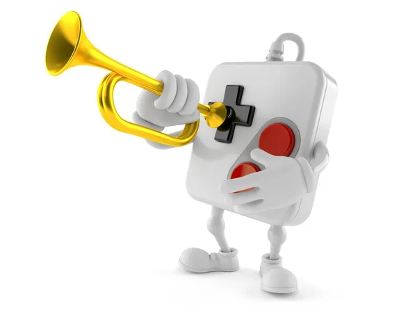 Gamepad Karaktär Spelar Trumpet Isolerad Vit Bakgrund Illustration — Stockfoto