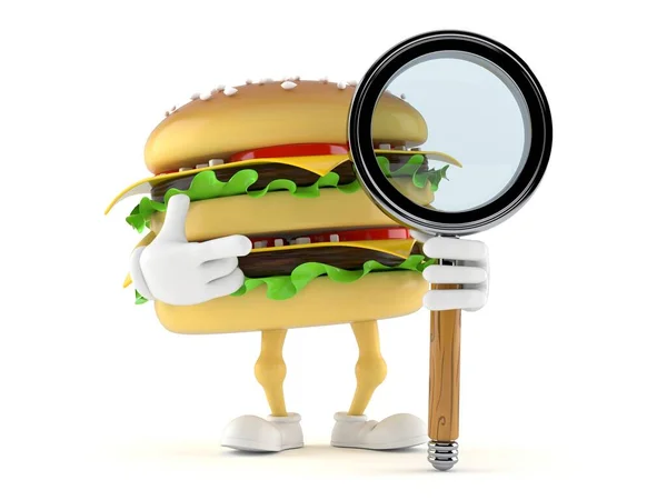 Hamburger Character Magnifying Glass Isolated White Background Illustration — Stock Photo, Image