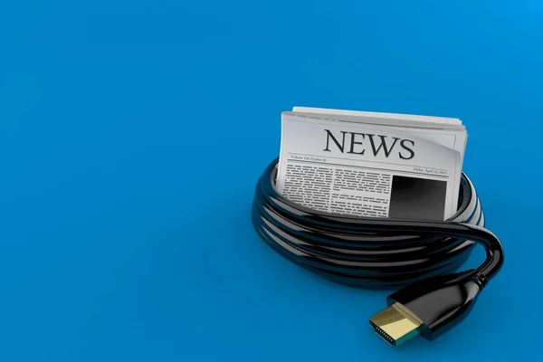 Newspaper Hdmi Cable Isolated Blue Background Illustration — Stock Photo, Image