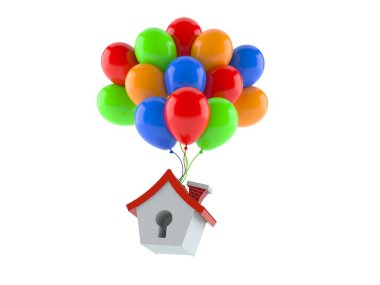 Renkli balonları olan küçük bir ev