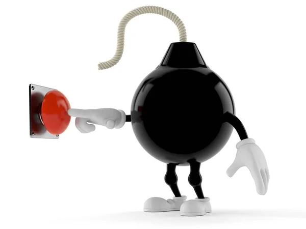 Personagem Bomba Pressionando Botão Isolado Fundo Branco Ilustração — Fotografia de Stock