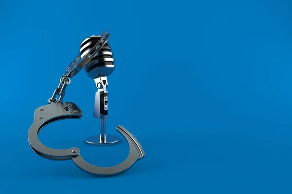 Mikrofon Med Handbojor Isolerade Blå Bakgrund Illustration — Stockfoto