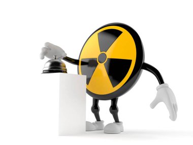 Beyaz arka planda izole edilmiş otelin çanı olan radyoaktif karakter. 3d illüstrasyon