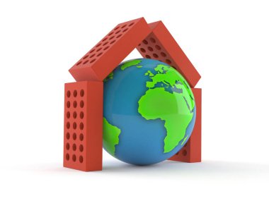 Tuğla evin içindeki dünya küresi