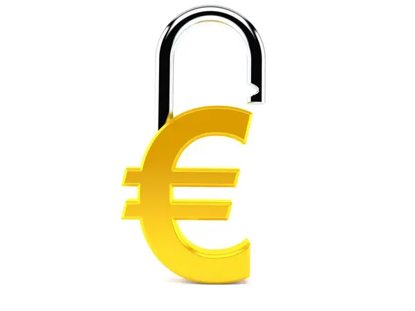 Moeda Euros Com Cadeado Isolado Sobre Fundo Branco Ilustração — Fotografia de Stock
