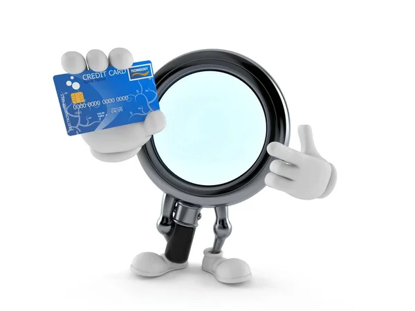 Caráter Lupa Segurando Cartão Crédito Isolado Fundo Branco Ilustração — Fotografia de Stock
