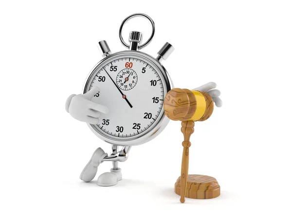 Stopwatch Karakter Met Hamer Geïsoleerd Witte Achtergrond Illustratie — Stockfoto