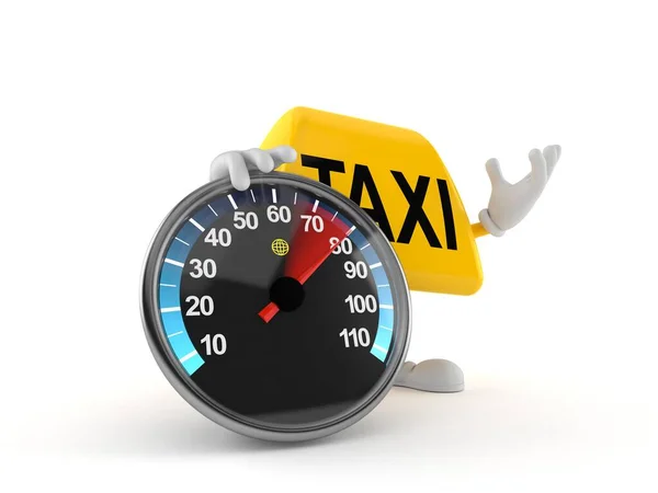 Taxi Karakter Met Snelheidsmeter Geïsoleerd Witte Achtergrond Illustratie — Stockfoto