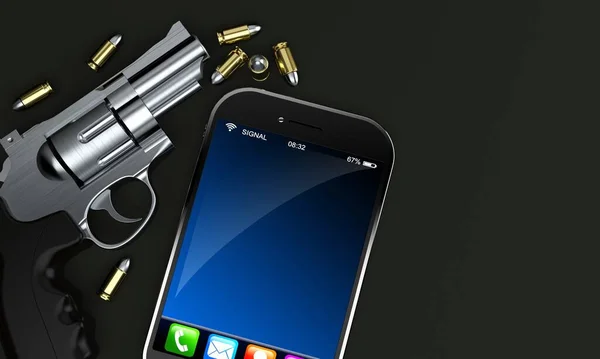 Smartphone Med Pistol Och Ammunition — Stockfoto