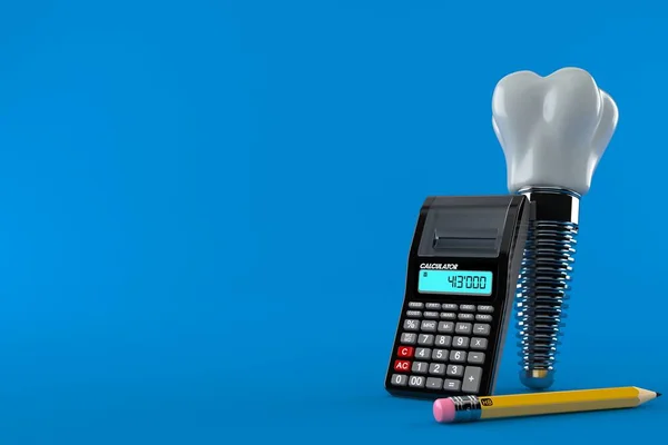 Implant Stomatologiczny Kalkulatorem Ołówkiem Izolowany Niebieskim Tle Ilustracja — Zdjęcie stockowe