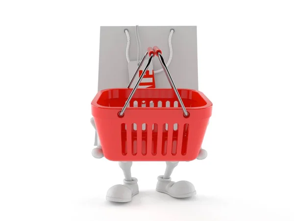 白い背景に隔離されたショッピングバスケットを運ぶショッピングバッグ文字 3Dイラスト — ストック写真