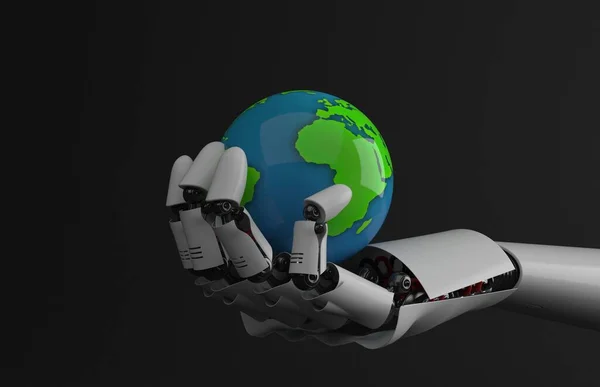 Weltkugel Auf Roboterhand — Stockfoto