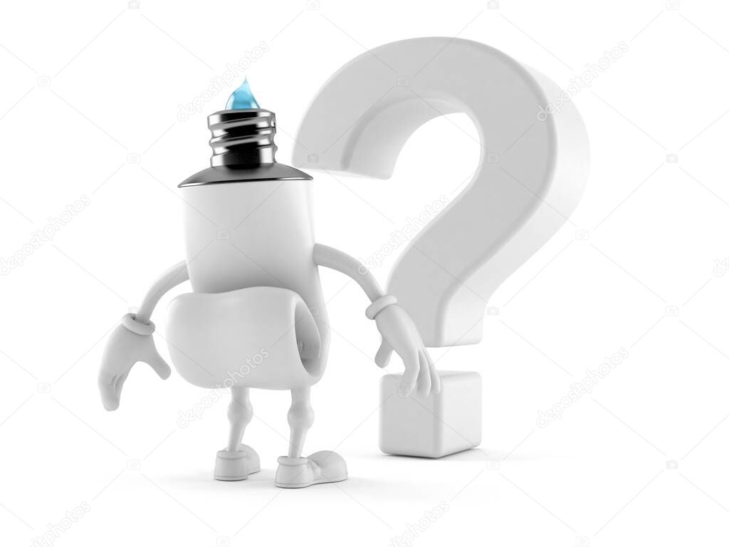 Toothpaste character looking at question mark symbol isolated on white background. 3d illustration