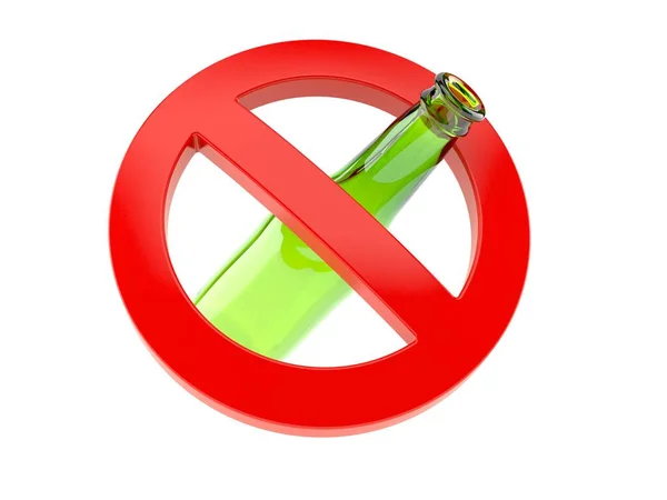 Botella Cristal Verde Con Símbolo Prohibido Aislado Sobre Fondo Blanco — Foto de Stock