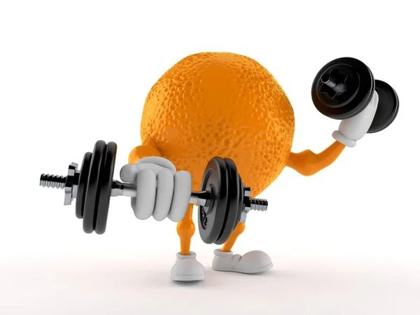 Orange Character Dumbbells Isolated White Background Illustration — Stock Photo, Image