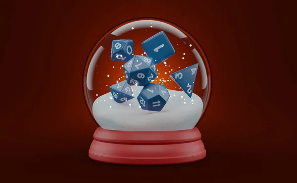 Rpg Dados Dentro Bola Cristal Navidad Sobre Fondo Rojo Ilustración — Foto de Stock