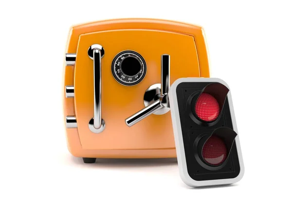 Oranje Kluis Met Rood Verkeerslicht Geïsoleerd Witte Achtergrond Illustratie — Stockfoto
