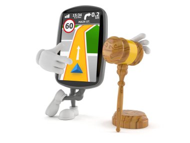 Tokmaklı GPS navigasyon karakteri beyaz arka planda izole edildi. 3d illüstrasyon
