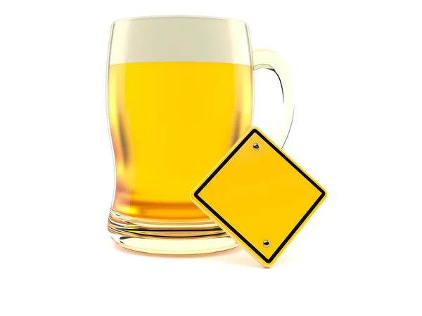 Glas Bier Mit Leerem Verkehrsschild — Stockfoto