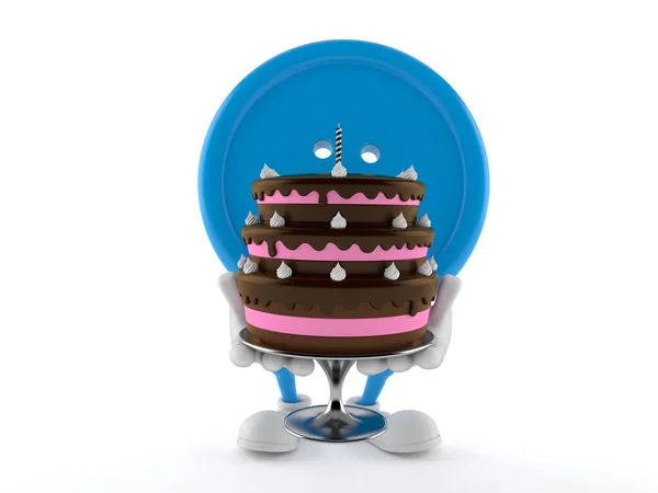 钮扣人物持有蛋糕孤立在白色背景 3D说明 — 图库照片