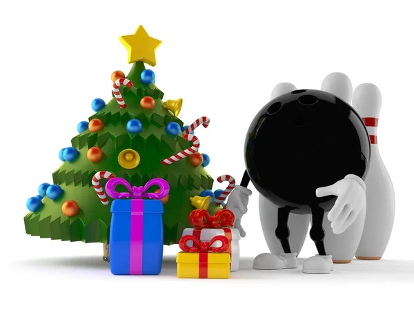 Caractère Bowling Avec Arbre Noël Cadeaux Isolés Sur Fond Blanc — Photo