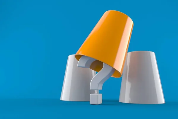 青の背景に3つのカップでクエスチョンマーク 3Dイラスト — ストック写真