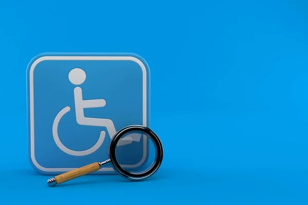 Handicap Symbool Met Vergrootglas Geïsoleerd Blauwe Achtergrond Illustratie — Stockfoto