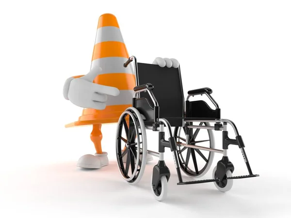 Personagem Cone Trânsito Com Cadeira Rodas Isolada Fundo Branco Ilustração — Fotografia de Stock