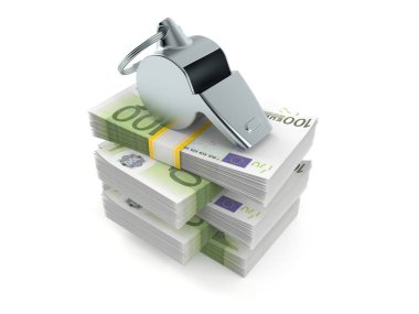 Beyaz arka planda izole edilmiş para yığınının ıslığı. 3d illüstrasyon