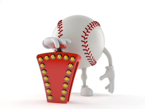Baseball Karaktär Trycka Frågesport Knappen Isolerad Vit Bakgrund Illustration — Stockfoto