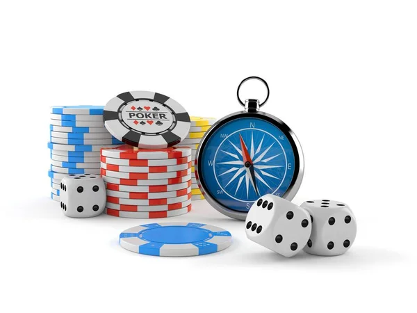 Kompas Żetonami Pokerowymi — Zdjęcie stockowe