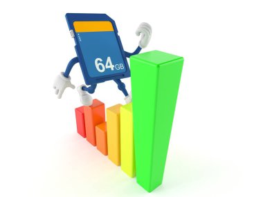 Grafikli hafıza kartı karakteri beyaz arkaplanda izole edildi. 3d illüstrasyon