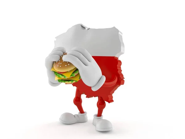 Польский Персонаж Ест Гамбургер Изолирован Белом Фоне Иллюстрация — стоковое фото