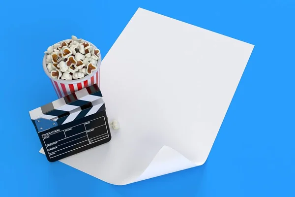 Popcorn Und Karton Mit Leerem Blatt Papier — Stockfoto