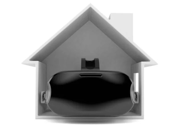 白い背景に隔離された家の断面内のVrヘッドセット 3Dイラスト — ストック写真