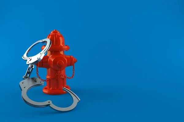 Idratante Antincendio Con Manette Isolate Fondo Blu Illustrazione — Foto Stock
