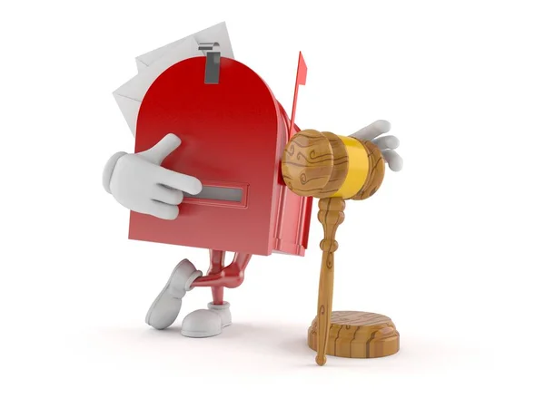 Mailbox Character Gavel Isolated White Background Illustration — Stock Photo, Image